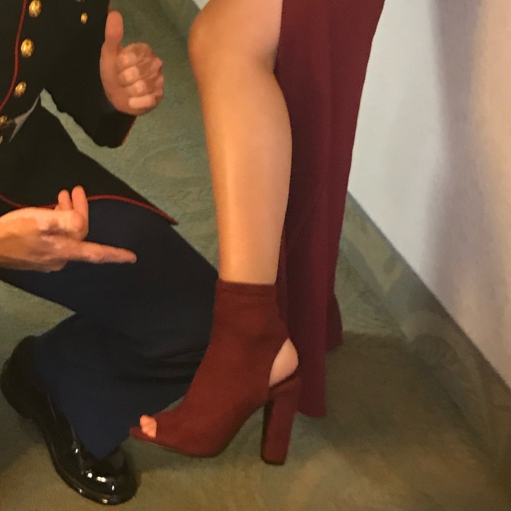 Red Peep Toe Sock Heels!